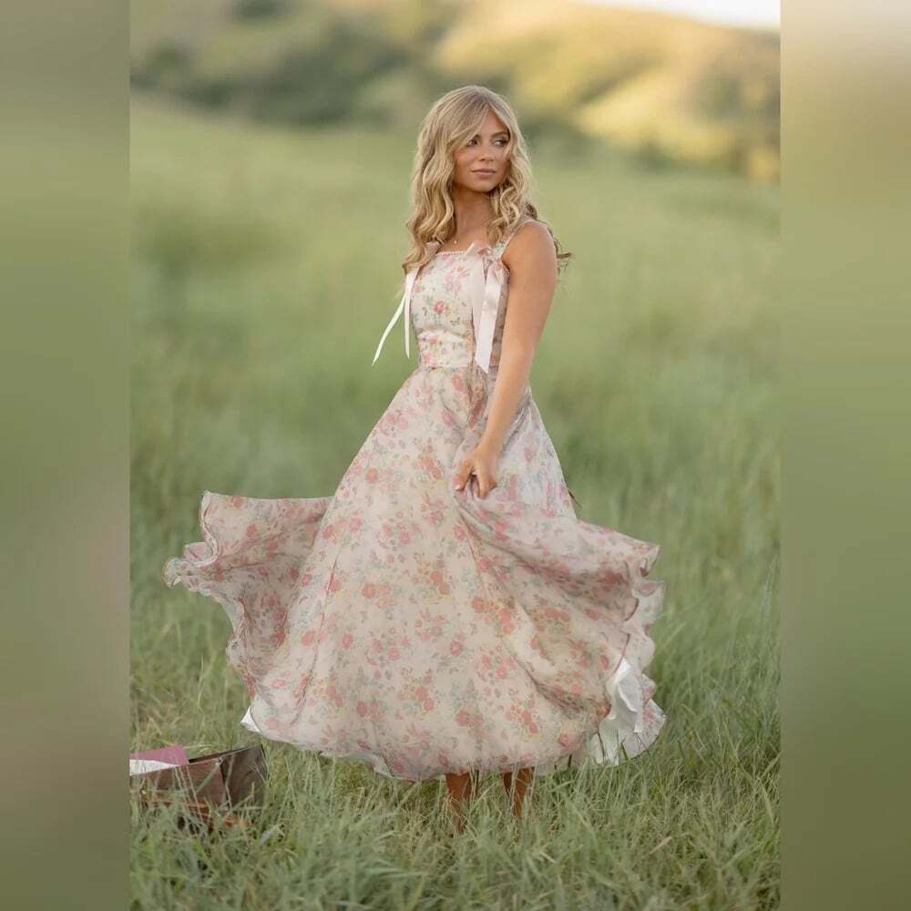 JESSAKAE Francesca Size 4 Blush Tea Length Dress Coquette Angelcore Princess